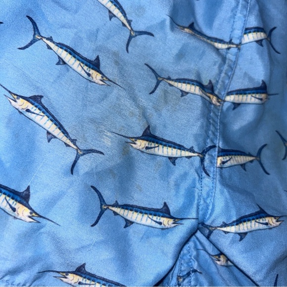 Blue Fish Print Swim Shorts - Picture 3 of 4